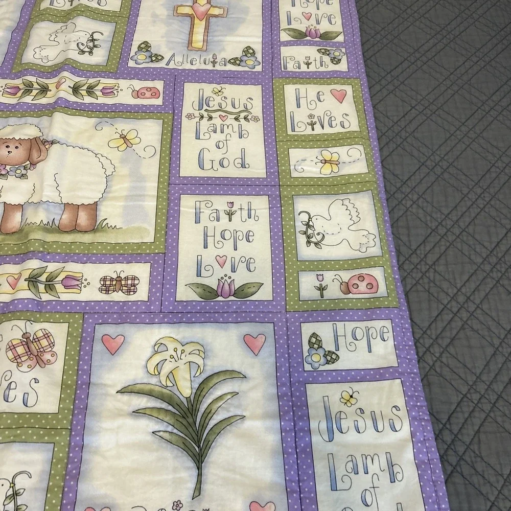 Religious Christian Lamb Cross Quilted Baby Blanket‎ 32x41 Handmade Nursery